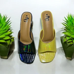 Glossy Croc-Texture Mules