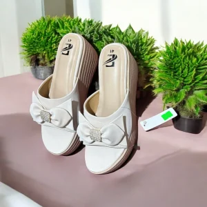 Elegant White Bow Wedge Sandals