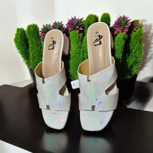 Holographic White Slip-On Heels