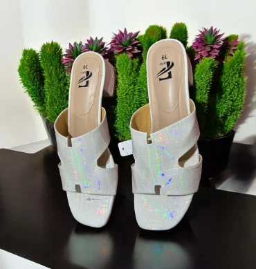 Holographic White Slip-On Heels